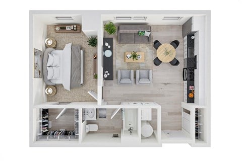 Floor plan for 1 bed, 1 bath, 705 sqft